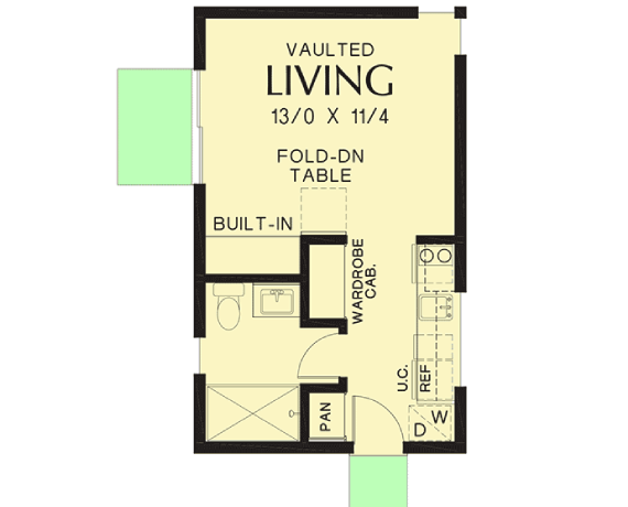 Tiny House Plan with Vaulted Living Space