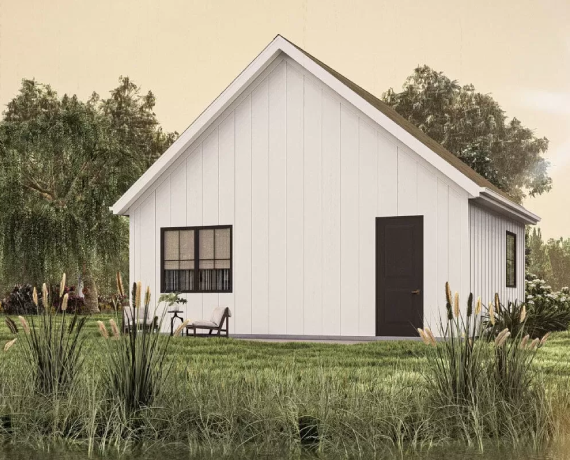 1-Bed ADU House Plan with Cathedral Ceilings