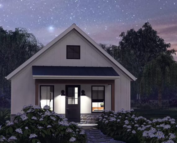 1-Bed ADU House Plan with Cathedral Ceilings